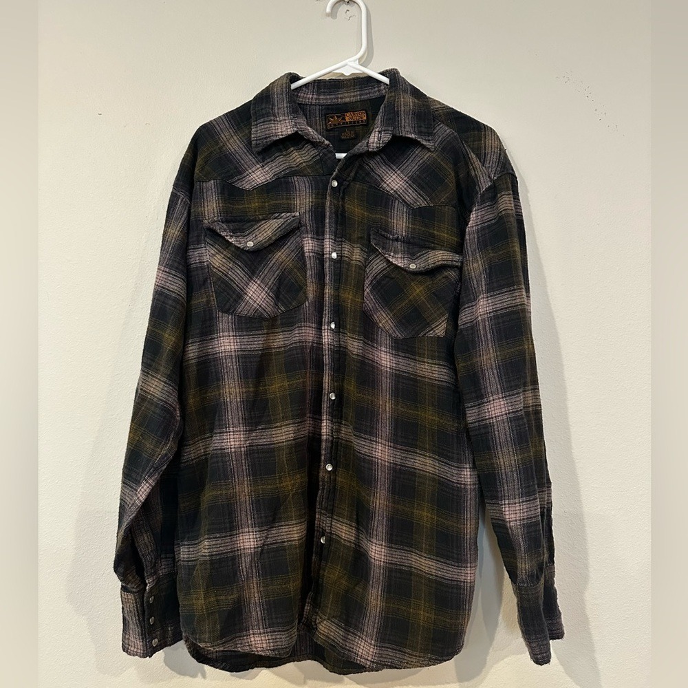 Canyon Guide Outfitters Plaid Flannel Shirt Women's L Cotton Green Pink